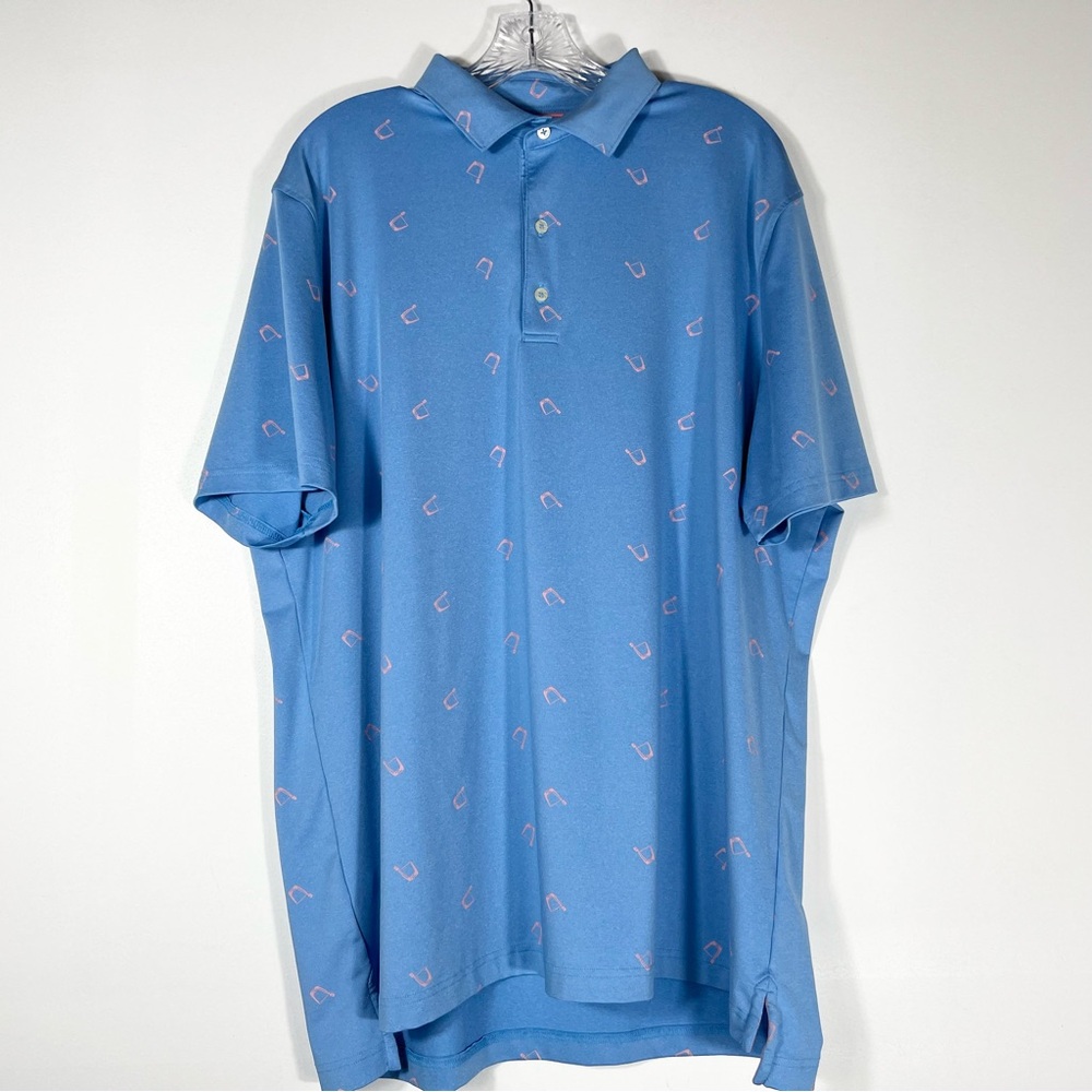 johnnie-O Final Final Print Men's Prep-Formance Jersey Polo Golf Blue Pink Airy